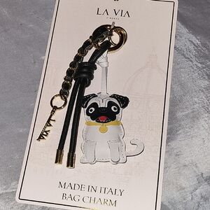 La Via Black and White Dog Bag Charm Ti